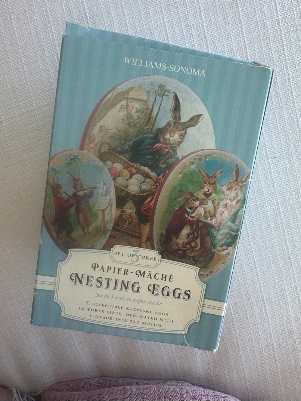 Williams Sonoma Vintage-Style Teal Nesting Papier-Mâché Egg Set